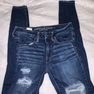American Eagle Dark Wash Ripped Skinny Jeans